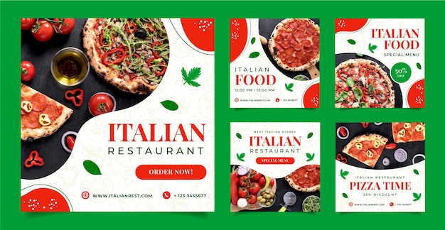 Vector italian restaurant instagram posts template