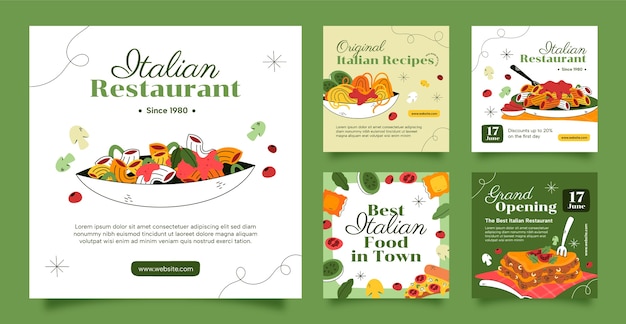 Vector italian restaurant instagram posts template