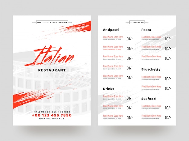 Vector italian restaurant menu card design.