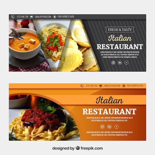 Raccolta di banner web ristorante italiano con foto