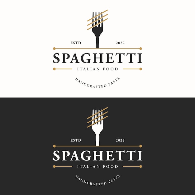 Vector italian spaghetti logo design with fork and pasta logo for restaurant business and culinary