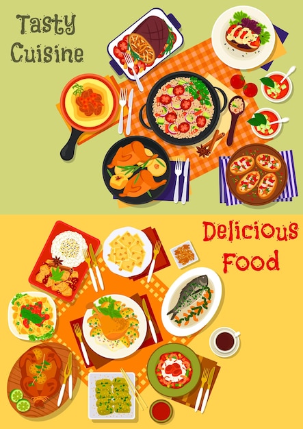 Vector italian spanish and japanese cuisine dishes icon