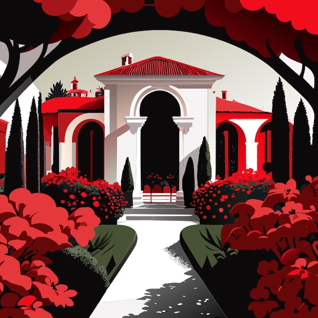 Vettore illustrazione vettoriale giardino in stile italiano