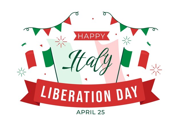 Vector italië bevrijdingsdag illustratie met italiaanse feestdag vieren op 25 april in handgetekende sjablonen