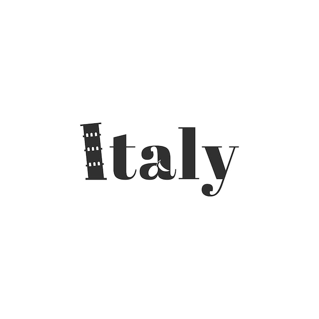 Vector italië lettering met toren van pisa en olijfboom