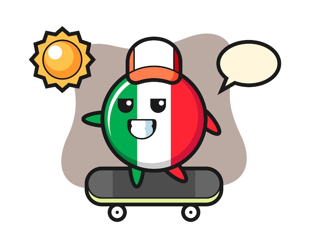 Italië vlag badge karakter illustratie rijden op een skateboard, schattige stijl, sticker, logo-element