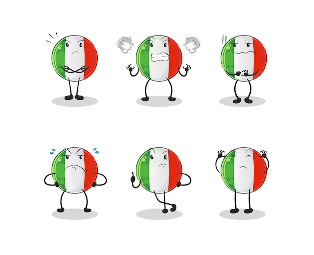 Italië vlag boos groepskarakter. cartoon mascotte vector