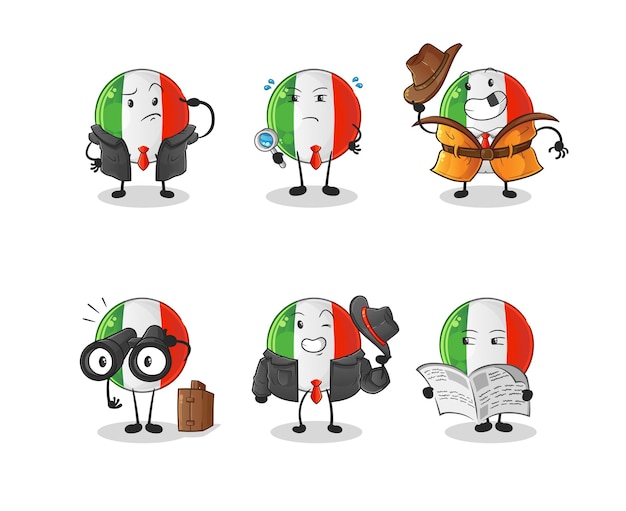 Vector italië vlag detective groep karakter. cartoon mascotte vector