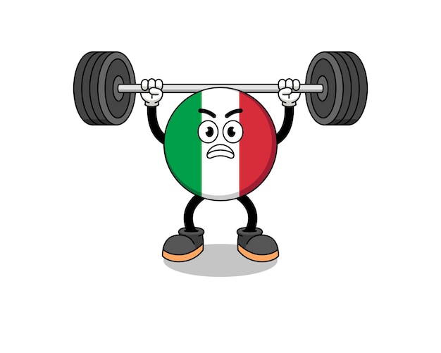 Italië vlag mascotte cartoon opheffing van een barbell character design