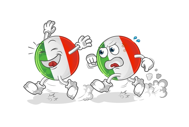 Italië vlag spelen achtervolging cartoon. cartoon mascotte vector