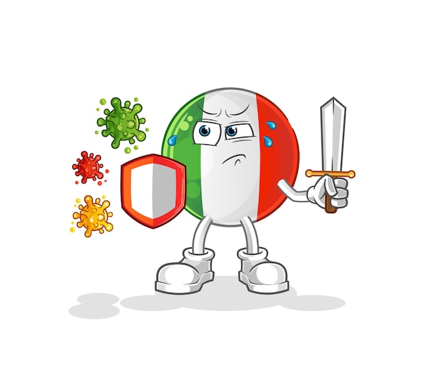 Italië vlag tegen virussen cartoon. cartoon mascotte vector
