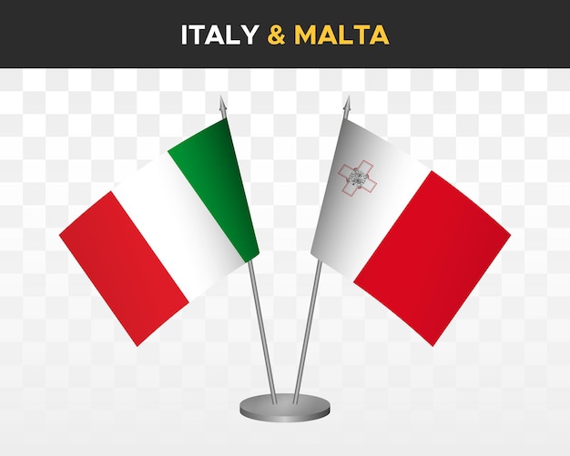 Italië vs malta bureau vlaggen mockup geïsoleerde 3d vector illustratie Italiaanse tafel vlaggen