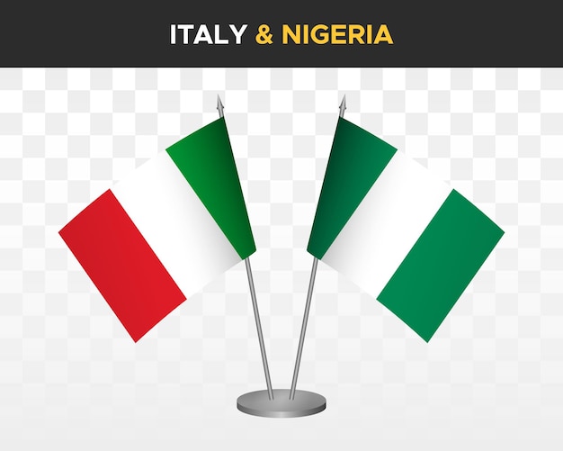 Italië vs nigeria bureau vlaggen mockup geïsoleerde 3d vector illustratie Italiaanse tafel vlaggen