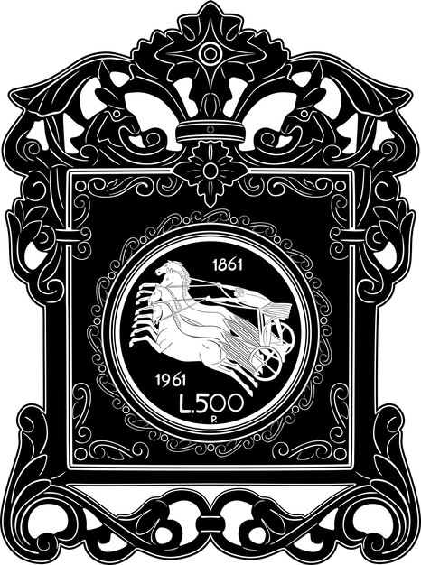 italy coin 500 lira vector design vintage 1961 with frame handmade silhouette