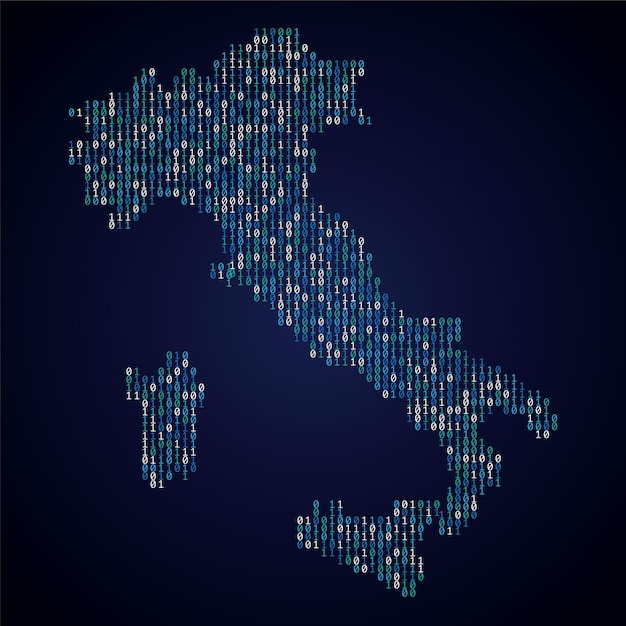 デジタルバイナリコードから作成されたイタリアの国の地図