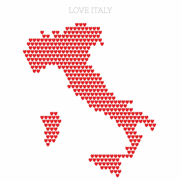 愛のハートのハーフトーンパターンから作られたイタリアの国の地図