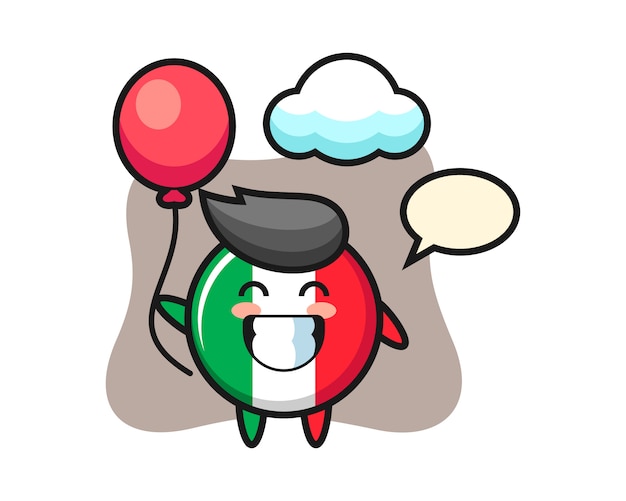 イタリアの旗バッジマスコットイラストは、バルーン、かわいいスタイル、ステッカー、ロゴの要素を再生しています。
