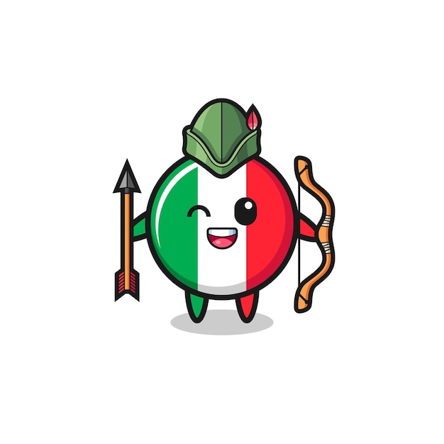 Italy flag cartoon as medieval archer mascot , cute design