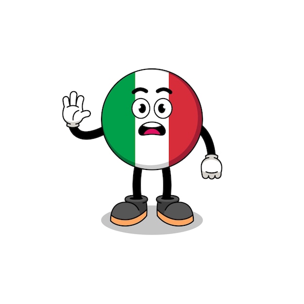 Vettore illustrazione del fumetto della bandiera dell'italia che fa il disegno del carattere della mano di arresto