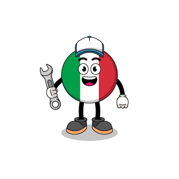 Italy flag illustration cartoon as a mechanic character design