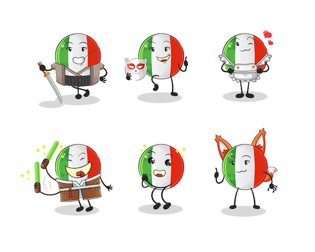 Italy flag japanese culture group character. mascot vector