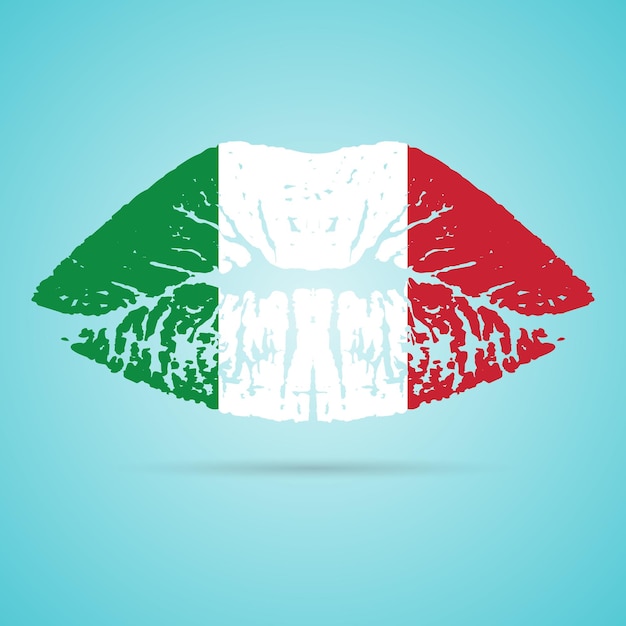 Italy Flag Lipstick On The Lips Isolated On A White Background Vector Illustration