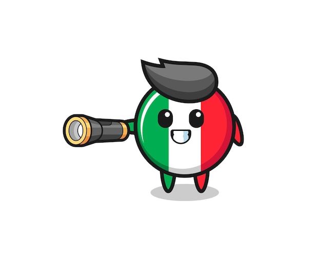 Italy flag mascot holding flashlight