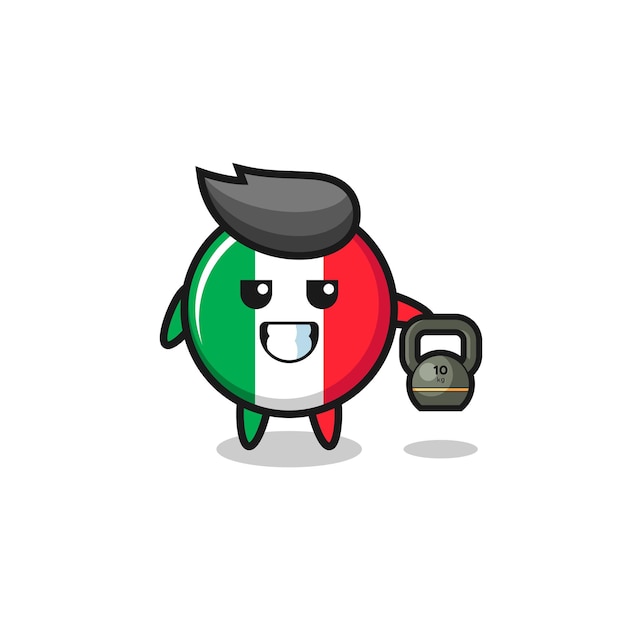 Italy flag mascot lifting kettlebell in the gym , cute design