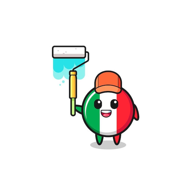 The italy flag painter mascot with a paint roller cute design