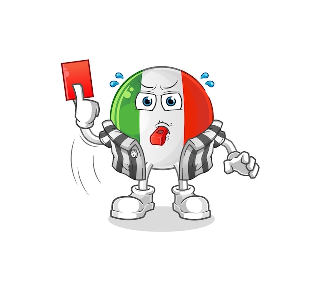 Italy flag referee with red card illustration. character vector