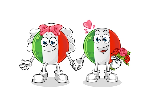 イタリア国旗の結婚式の漫画。漫画のマスコットベクトル
