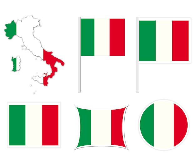 Vettore bandiere dell'italia su molte illustrazioni di oggetti