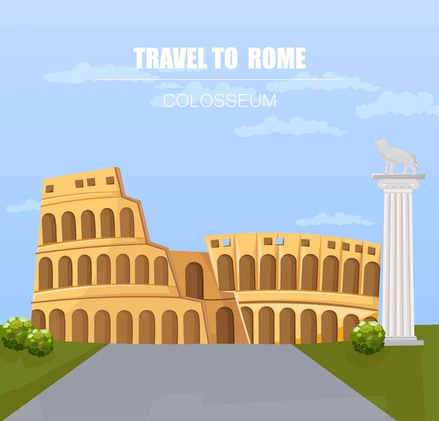 Vector italy landmark attractions with colosseum architecture