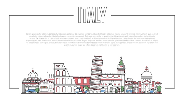 Panorama di riferimento dell'italia in stile lineare