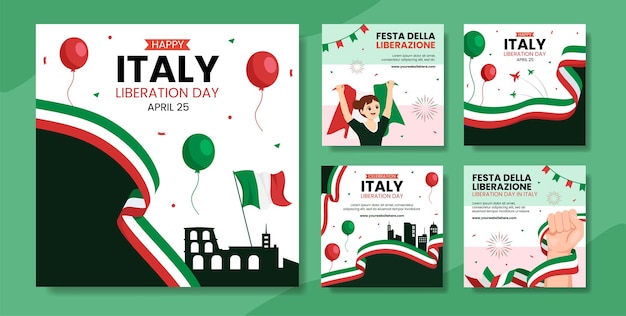 Italy Liberation Day Social Media Post Flat Cartoon Hand Drawn Templates Background Illustration