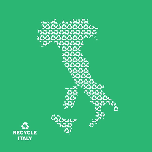 Italy map made from recycling symbol environmental concept