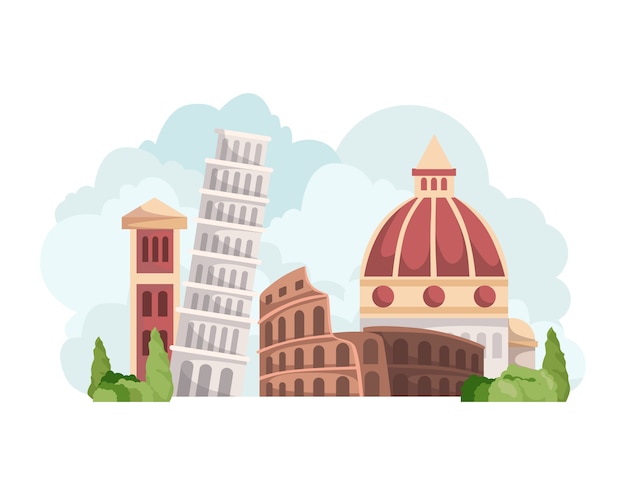 Vector italy skyline with landmarks