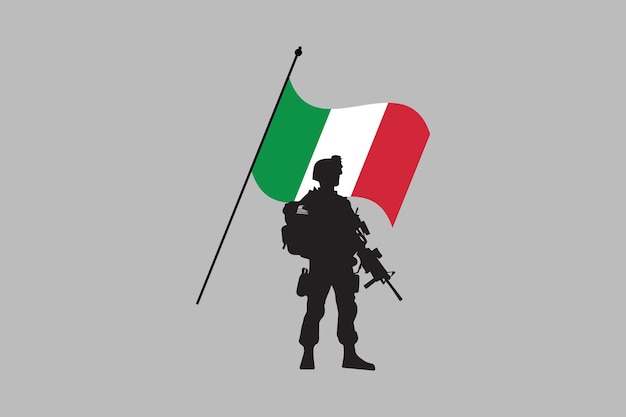 Vettore soldato italiano con bandiera bandiera nazionale bandiera italiana illustrazione vettoriale