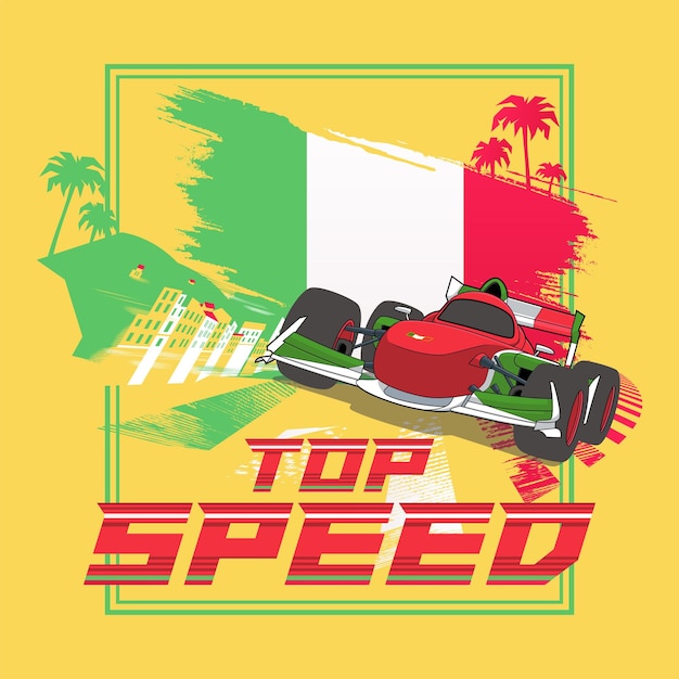 Italy top speed illustration poster with formula e race car design