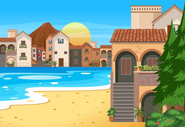 Vector italy town style house and building landscape