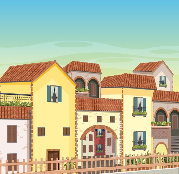 Vector italy town style house and building landscape