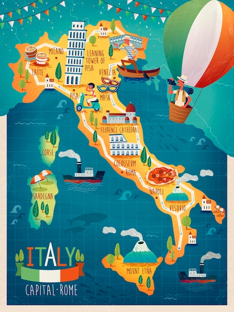 イタリア旅行地図