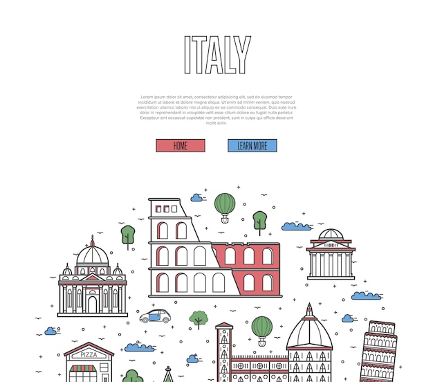 Italy travel tour template in linear style