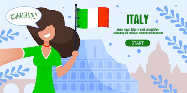 Italy traveling advertising flat landing page