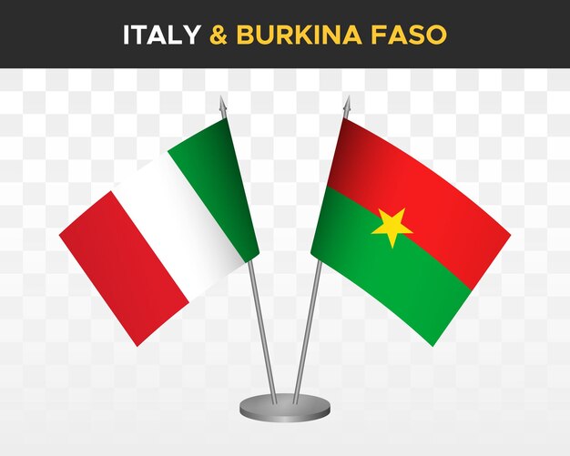 Italia vs burkina faso desk flag mockup isolato 3d illustrazione vettoriale bandiere da tavolo italiane