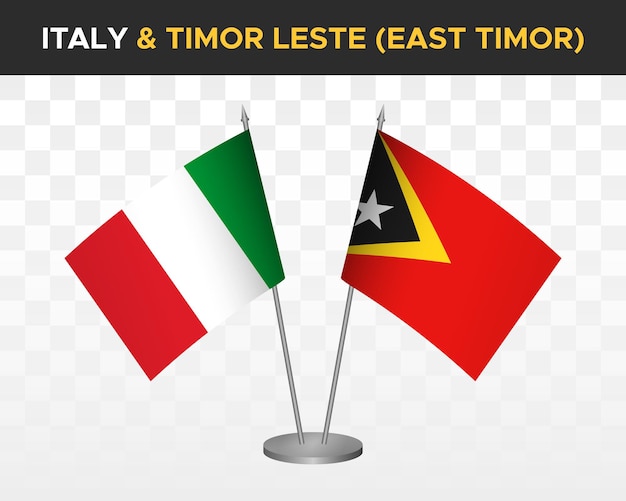 Italia vs timor est bandiere da scrivania mockup isolato 3d illustrazione vettoriale bandiere da tavolo italiane