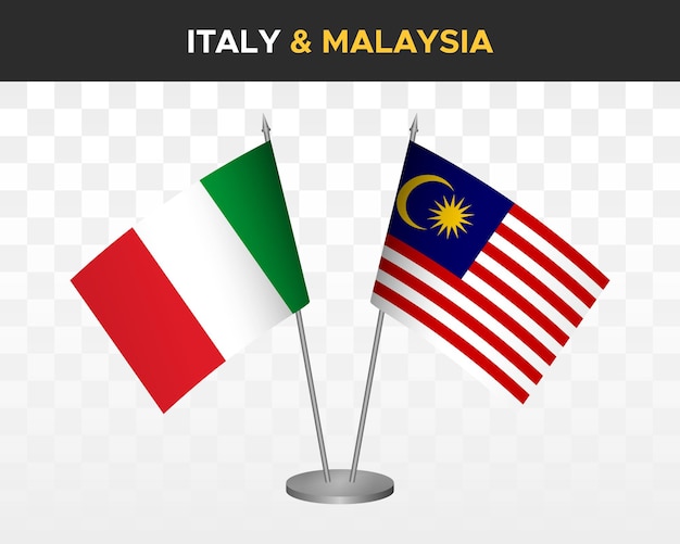 Italy vs malaysia desk flags mockup isolated 3d vector illustration italian table flags