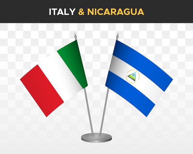 Italy vs nicaragua desk flags mockup isolated 3d vector illustration italian table flags