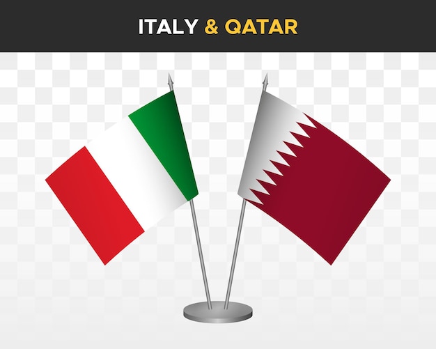 Italy vs qatar desk flags mockup isolated 3d vector illustration italian table flags