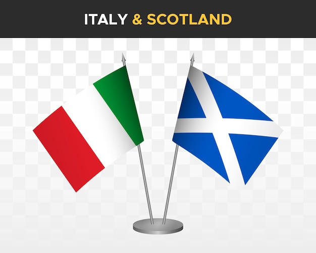 Italy vs scotland desk flags mockup isolated 3d vector illustration italian table flags